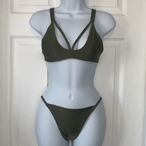 Green bikini with strap detail